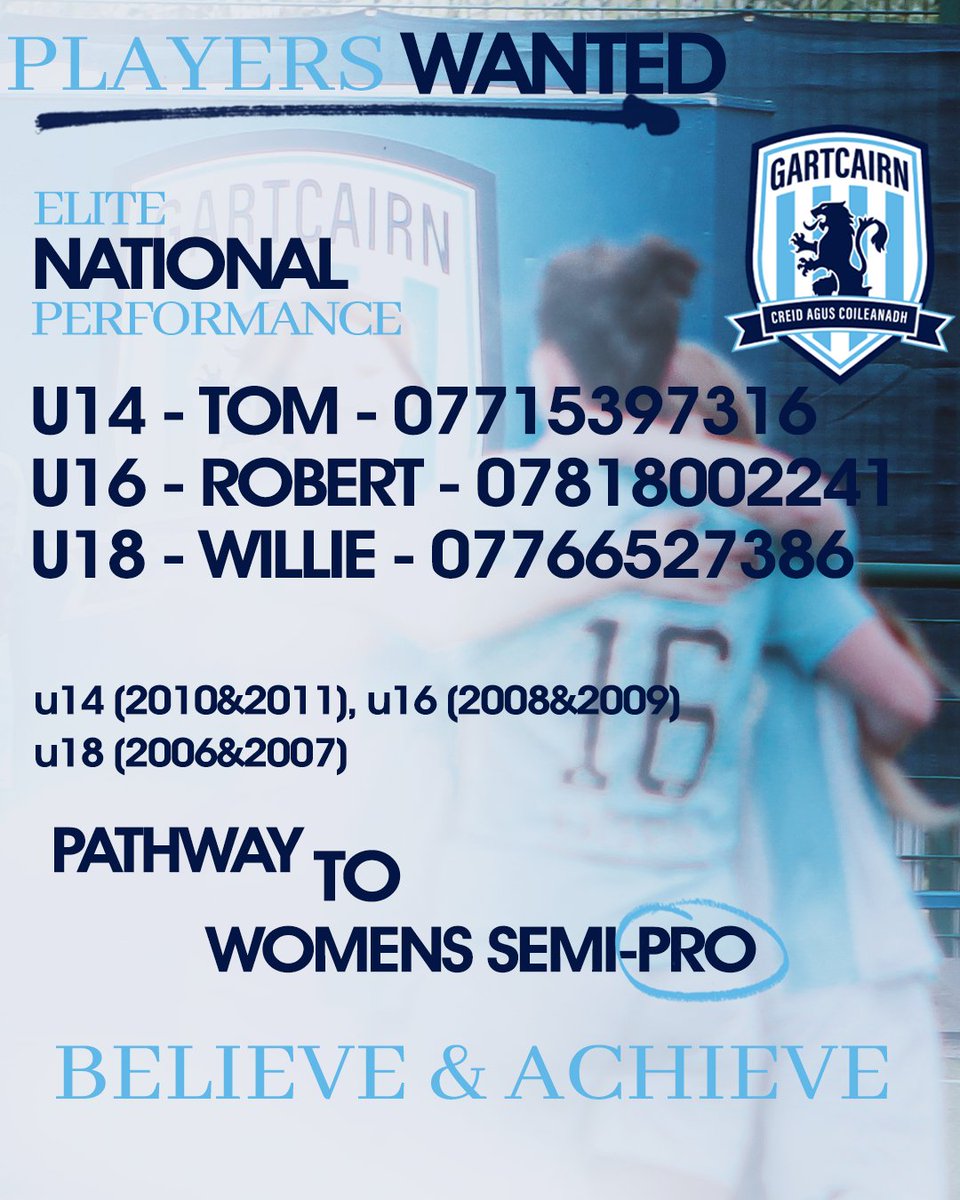 We are on the lookout for players for our new Elite National Performance teams beginning season 2023-24.  For trial details please contact the relevant number.