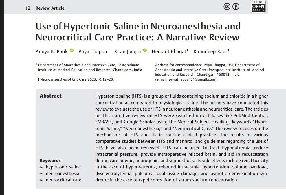 SOMELaguna's tweet photo. Uso de la Solución Salina Hipertónica en Cuidados Críticos‼️ 🧂

🔰📚Neuroanaesthesiology Critical Care 2023

https://t.co/4dSYHrZ9fi

Articulo completo 👇🏼✅🆓️
https://t.co/pdXNGVQYF8 https://t.co/ChPBWLfVXr