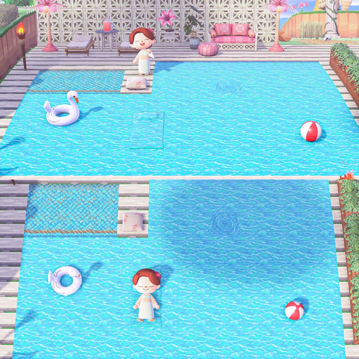 A cool retreat on Ashland🌴💦😎🌺 Anyone care to join me for a soak in the pool?? #acnh #acnhdesign #animalcrossingnewhorizons #AnimalCrossingDesign