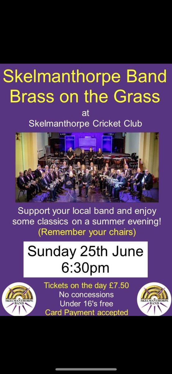 On Sunday we host Skelmanthorpe Band 🎶 Bar open from 5.30pm 🍻 Normadic Pizza serving throughout the evening! 🍕