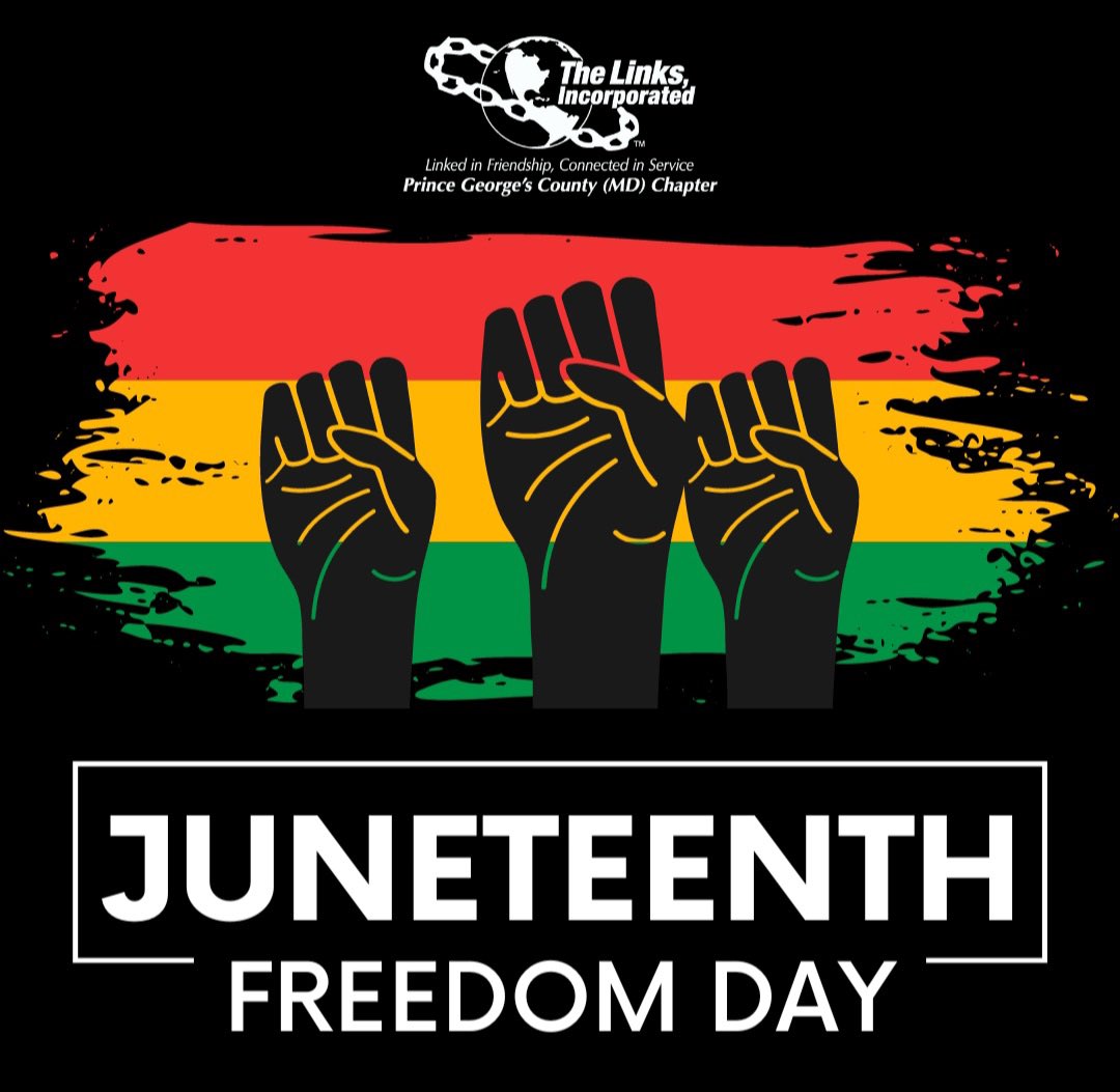 Happy Juneteenth! ❤️💚🖤💛

“Struggle is a never-ending process. Freedom is never really won, you earn it and win it in every generation.” 
Coretta Scott King ✊🏽💚

#PGCLinks #LinksInc #EALinks #Juneteenth #JuneteenthDay