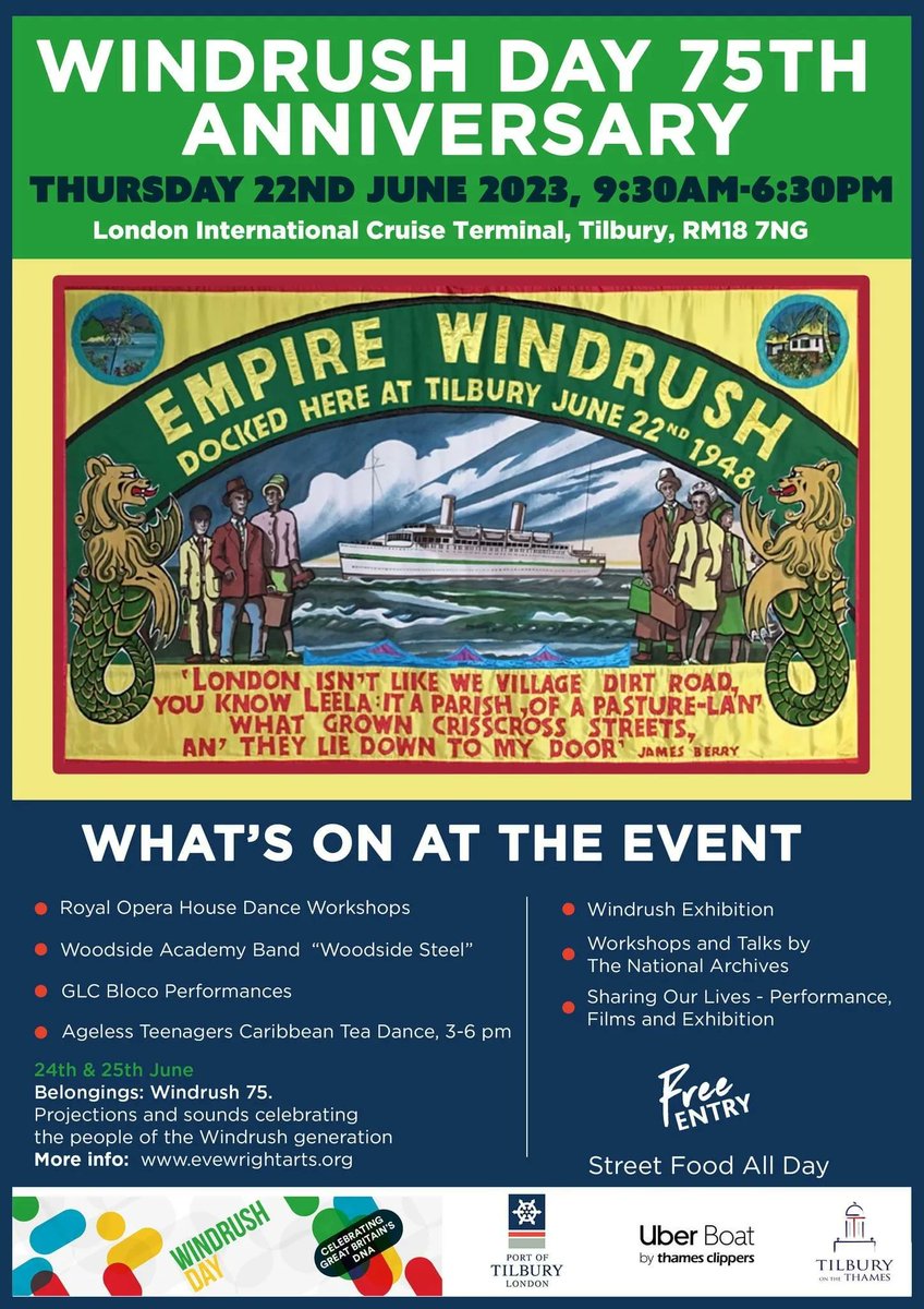 We are excited and honoured to be part of the Windrush 75 celebrations at @forthports Port of Tilbury. Join us and get involved! #glctrust #portoftilbury #tilburyonthethames #windrush75