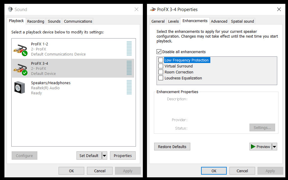 An #audioproduction tip. If using a USB interface with Windows 10, especially a Dell, there are audio enhancements you need to manually turn off.  Sound > Properties > Enhancements 

Disable all enhancements

Do this for all input and outputs for your audio interface(s).