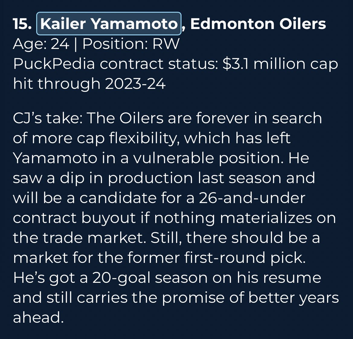 Some notes on Brett Pesce and Kailer Yamamoto, courtesy of @reporterchris 

#LetsGoOilers