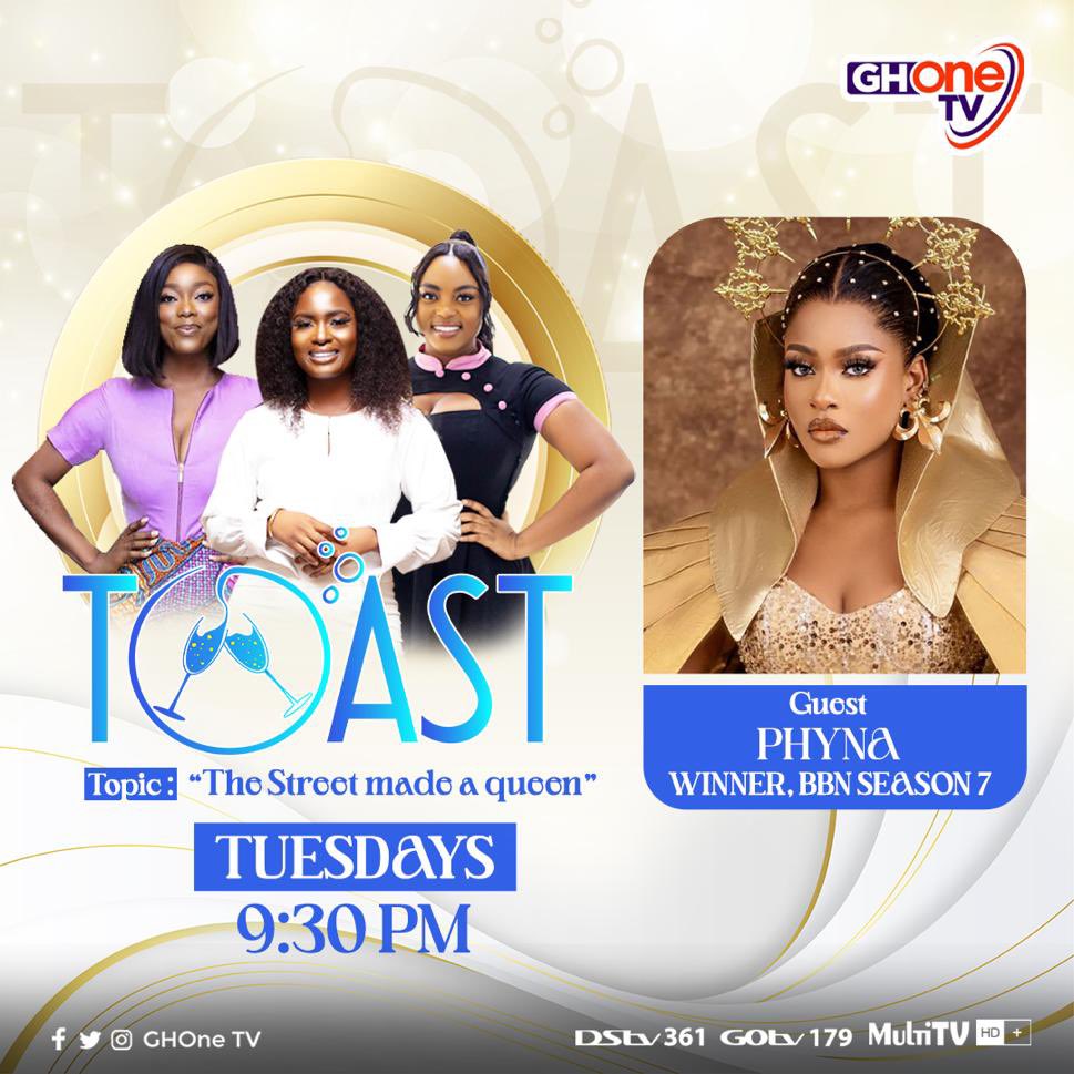 This week on #Toast, the ladies will sit with Phyna (Winner, BBN Season 7). Topic: The street made a Queen Hosts: @mimikaey @maame_animwaagh @VanessaDanso Make a date at 9:30pm tomorrow #ToastonGHOne