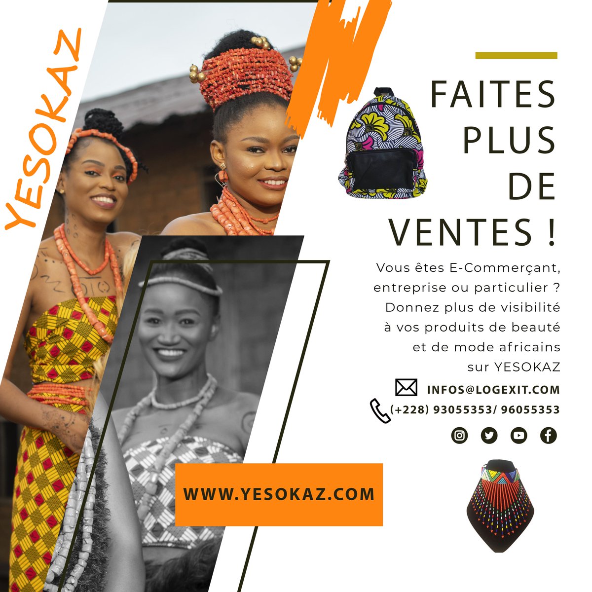 logexit's tweet photo. Ne manquez pas l'opportunité de vivre la magie de la beauté et de la mode africaines. Visitez YESOKAZ dès aujourd'hui et laissez vous inspirer par notre sélection exclusive de produits. 
https://t.co/2npnoVhETj
Contacts: (+228) 93055353 / 96055353
#YESOKAZ #BeautéAfricaine #Mode https://t.co/4fLvTVOpyV