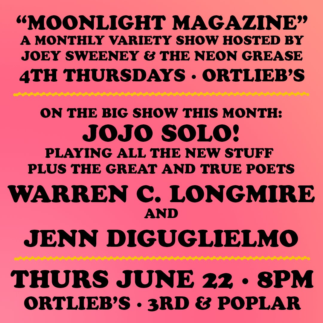 🎪Moonlight Magazine is back this Thursday night! 🎪 Come through @ortliebsphilly for this live ‘n’ lovely night of words and music, featuring <a href="/warrenlongmire1/">Warren Longmire</a> , <a href="/jennixnay/">jenn (fka mccreary) diguglielmo</a> and yours truly. It’s part reading, part chat show, part music sesh - it’s Moonlight Magazine my babies!