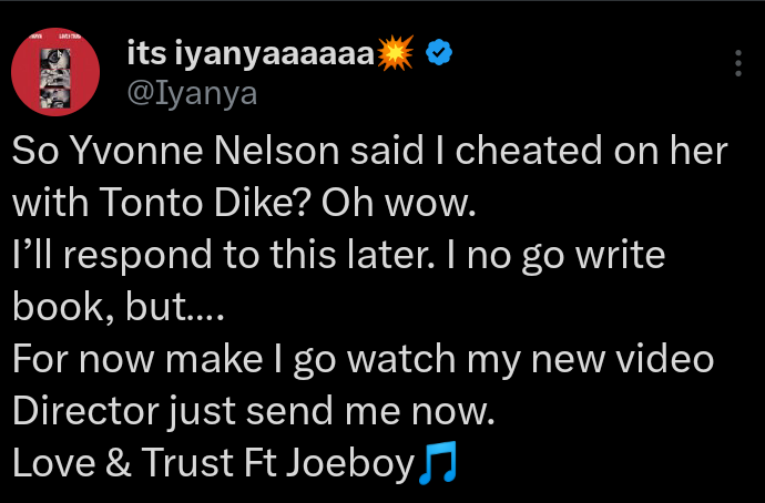 So Iyanya responds to Yvonne Nelson saying he cheated on her with Tonto Dike