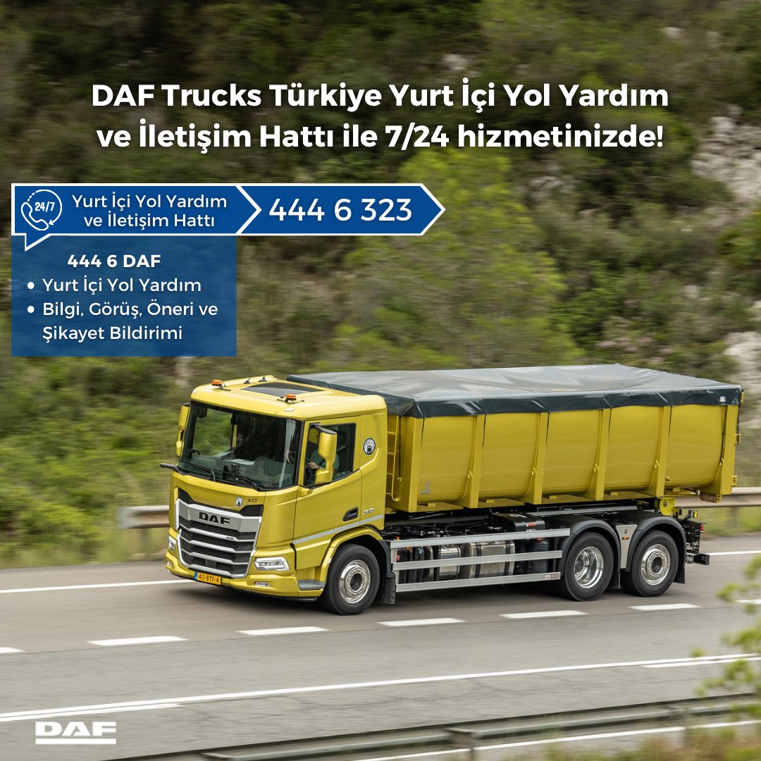 DAF Trucks Turkey Yurt İçi Yol Yardım ve İletişim Hattı ile 7/24 hizmetinizde!

444 6 DAF / 444 6 323

#daf #daftrucksturkey #daftrucks #dafdriver #tır #kamyon #yolyardım