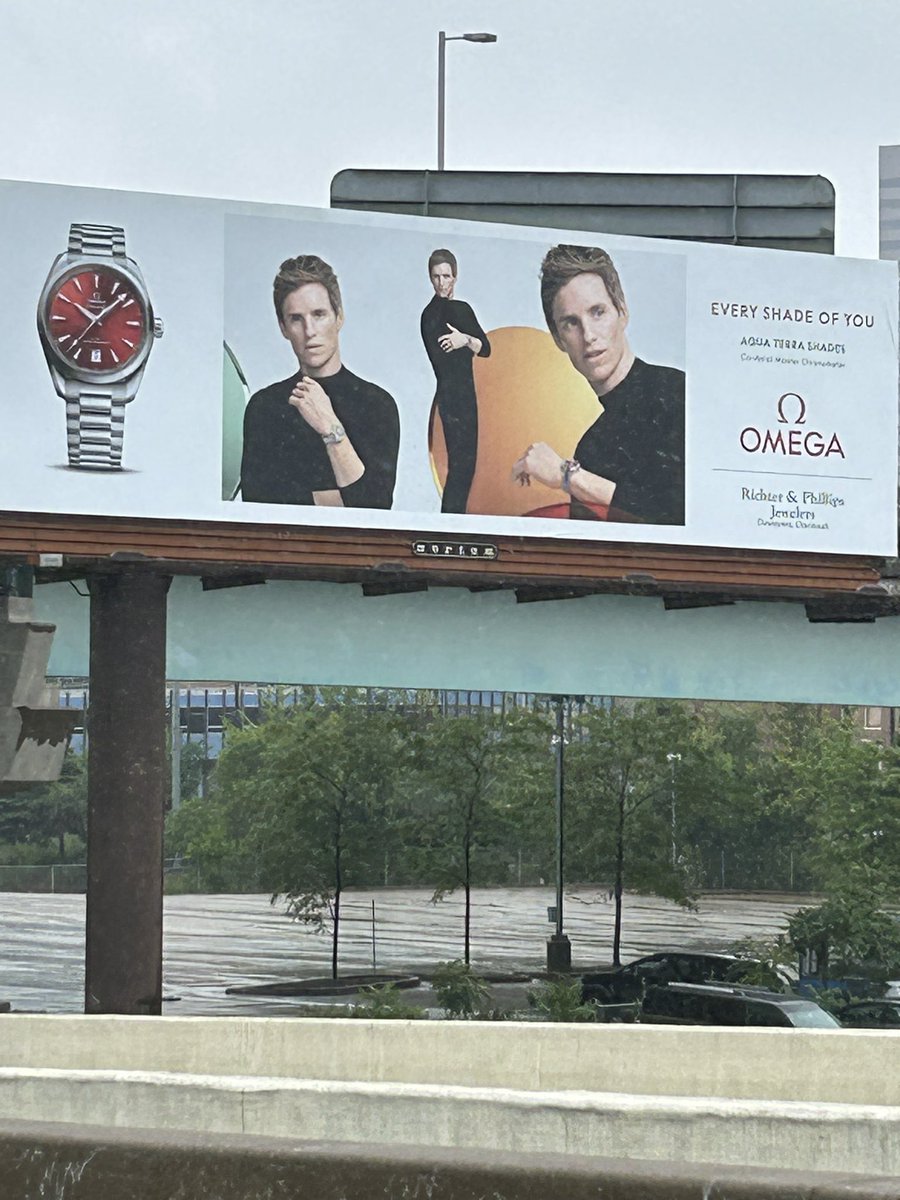 I love the #EddieRedmayne @omegawatches billboard in downtown Cincy!