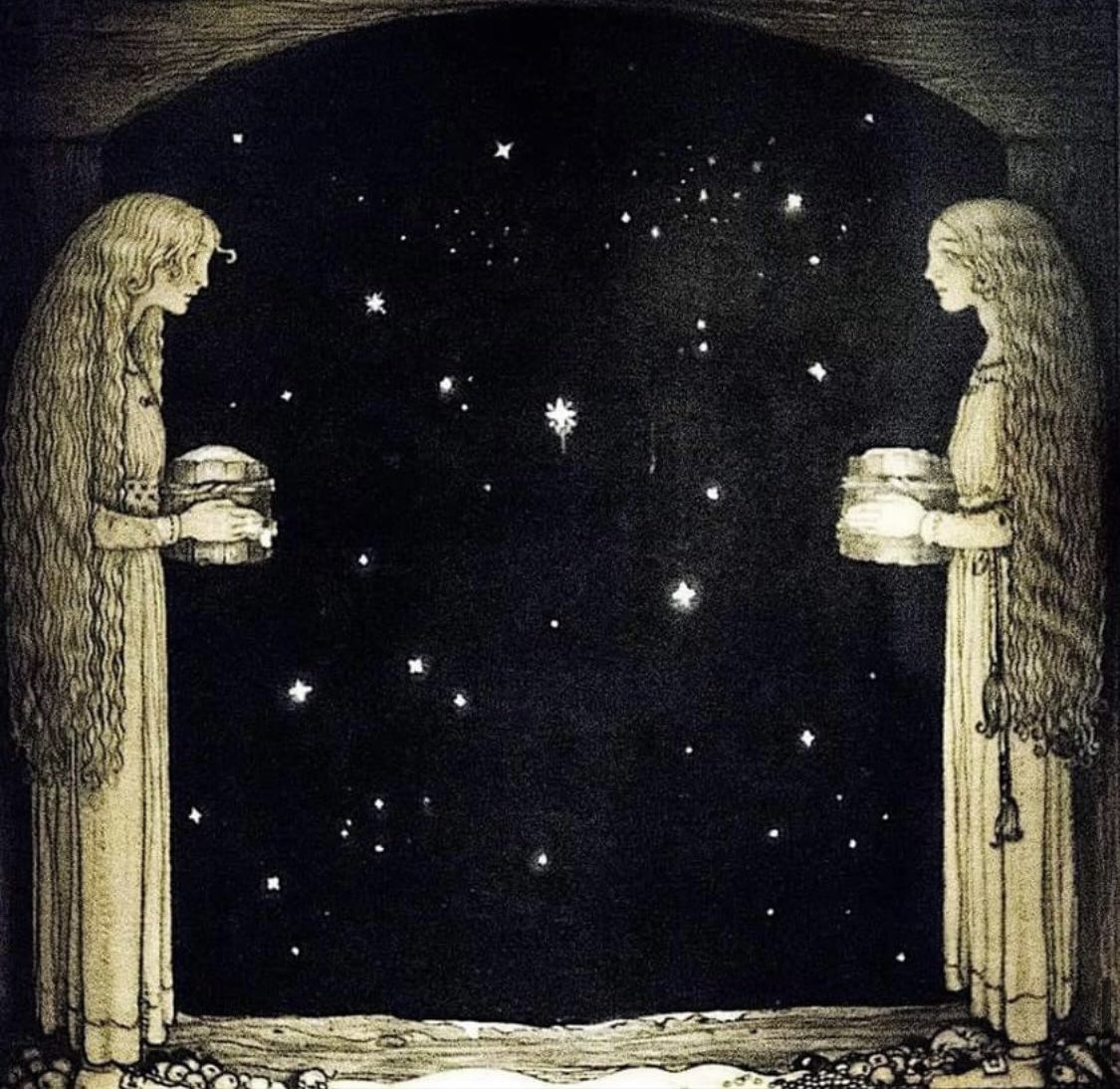 TitaniasRealm's tweet photo. Goddesses of Fate (1915) by Swedish fairy tale illustrator John Bauer https://t.co/jJHg52aGHu