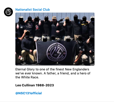 BREAKING: New Hampshire neo-Nazi and NSC leader Leo Cullinan has reportedly died, according to NSC's Telegram channel. More info to come. 1/