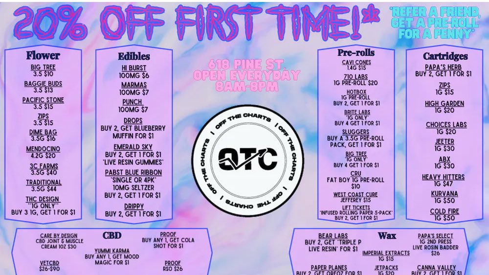 #WeekDAYDeals <a href="/OTC_Ramona/">Off The Charts Ramona</a> are back!😮‍💨🍃✨
6/19 - 6/22
#OTC #OffTheCharts #GetYourMindRight #RamonaCA #SanDiego #California #cannabisindustry