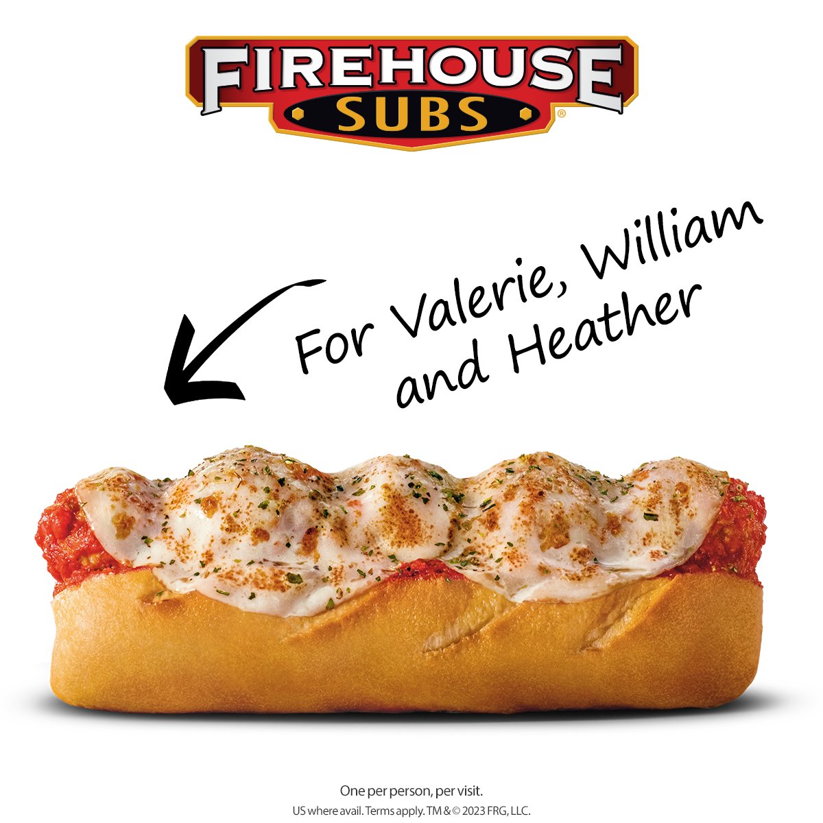 Today is all about Valerie, William and Heather! 🥳

If that's your first name, show your photo ID at any U.S. Firehouse Subs TODAY, 6/20, and get a FREE medium sub with any purchase!

New name tomorrow, so be sure to check here: firehousesubs.com/nameoftheday