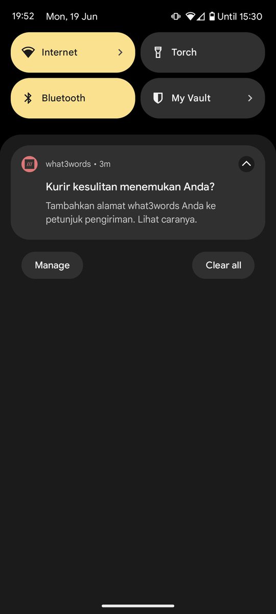 _TJBox's tweet photo. Hey @what3words, why did I just get a notification in Indonesian? I've never changed my language from English. Running version 4.25.1 on Android 13 https://t.co/X9wP6AVdEZ