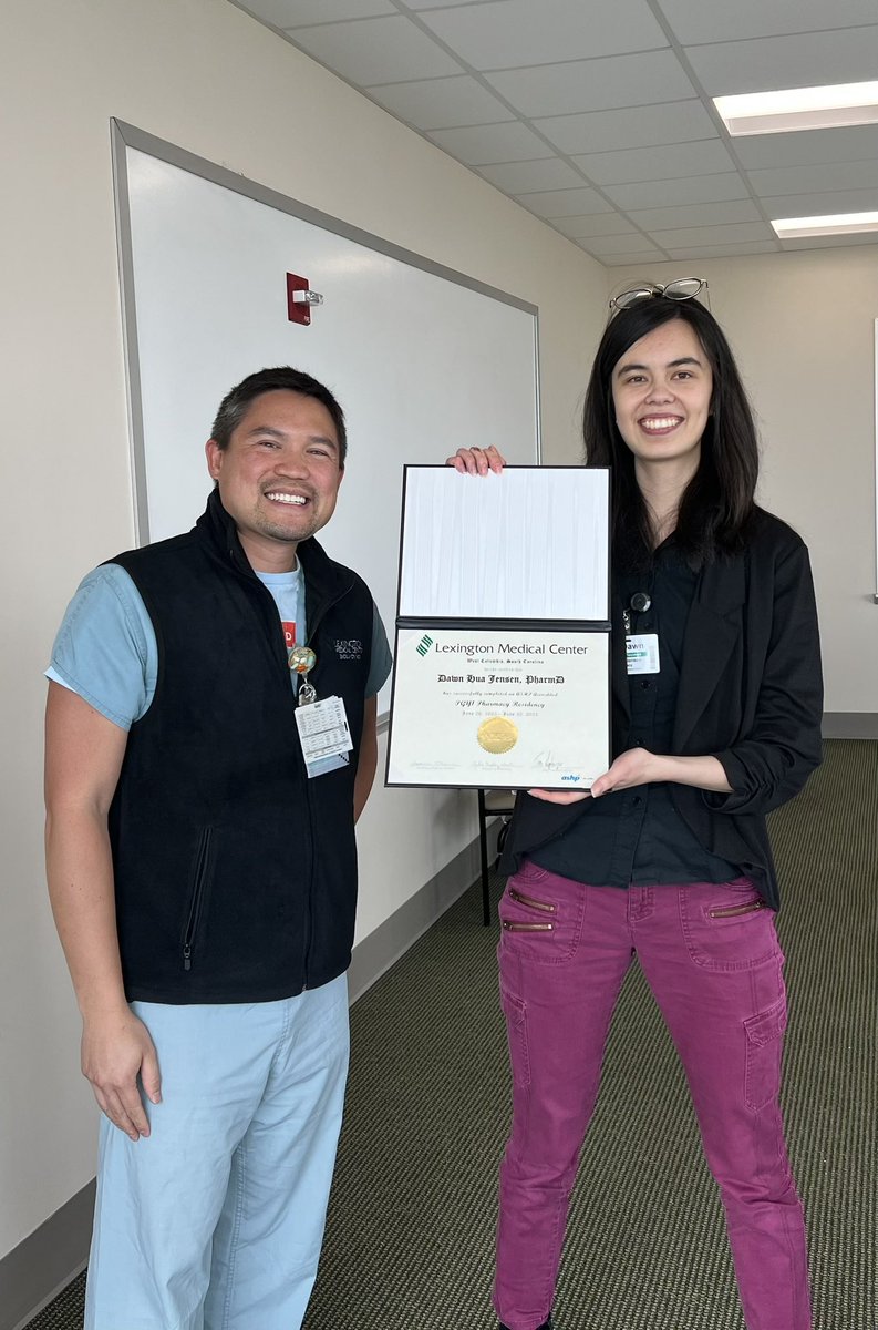 We’re proud to announce <a href="/horsemide/">Dawn</a> and <a href="/CMcCaffrey2021/">Carolyn McCaffrey</a> received their PGY1 Pharmacy Residency certificates today! Thank you for all your hard work this year. Also congratulations to both for accepting positions @LexMedCtr starting in July! 🥳🥳