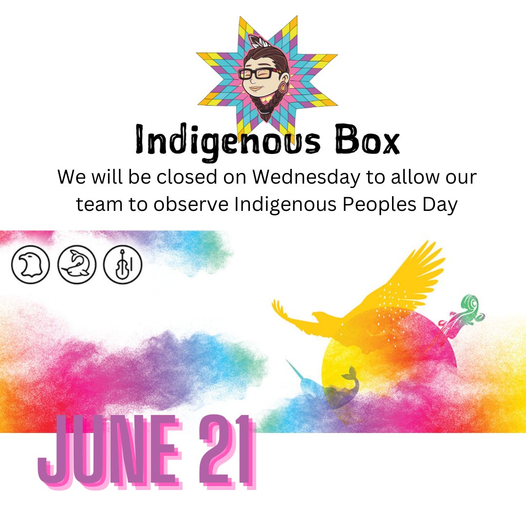 IndigenousBox's tweet photo. Please note, our distribution center will be closed on June 21st so that our team can observe Indigenous Peoples Day. Any orders placed at that time will have a one day delivery delay. Please email us at info@indigenousbox.ca if you need more information. https://t.co/bakOSzdQEp