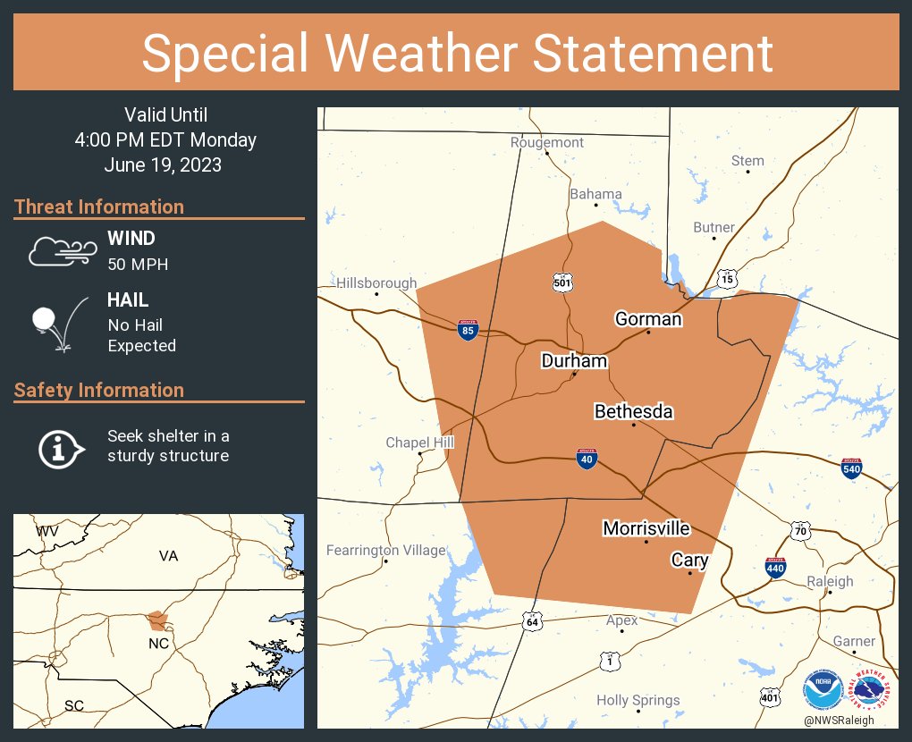 NWS Raleigh on Twitter "A special weather statement has been issued