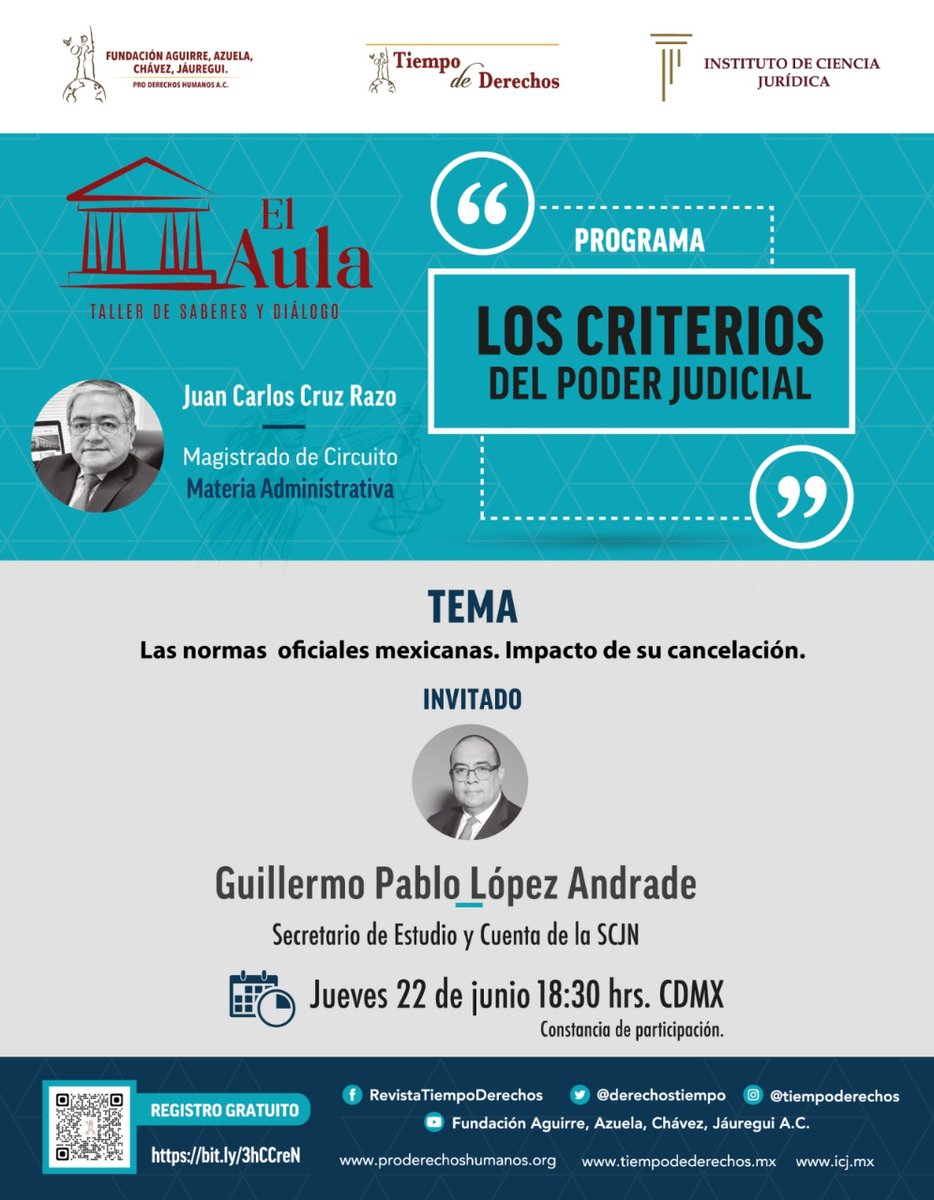 Tiempo_derechos's tweet photo. 📓¿Sabes cuál es el impacto de la cancelación de las Normas Oficiales Mexicanas?

🟠 Este 22 de junio hablaremos de ello con el Secretario de Estudios y Cuenta de la @SCJN, Guillermo Pablo López Andrade. 

Realiza tu registro previo aquí ➡️https://t.co/qU6Q5XJVfv https://t.co/zS7Lvnynli