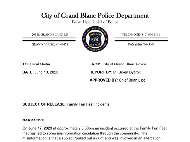 GB_Chamber's tweet image. Official Press Release - Grand Blanc City Chief of Police and President, Grand Blanc Chamber of Commerce.  Attached Link includes full press release information conta.cc/3qUL3oY
conta.cc/3Jj8yyk