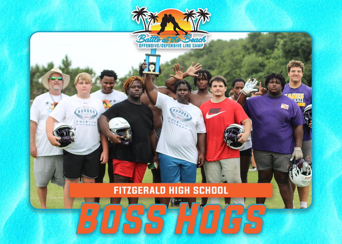 Boss Hogs of the first annual Battle at the Beach OL/DL Camp...your guys at <a href="/Fitzgerald_FB/">Fitzgerald Football</a>! Way to compete men! Bringing home the hardware in the off season! 🏆 #BATB23