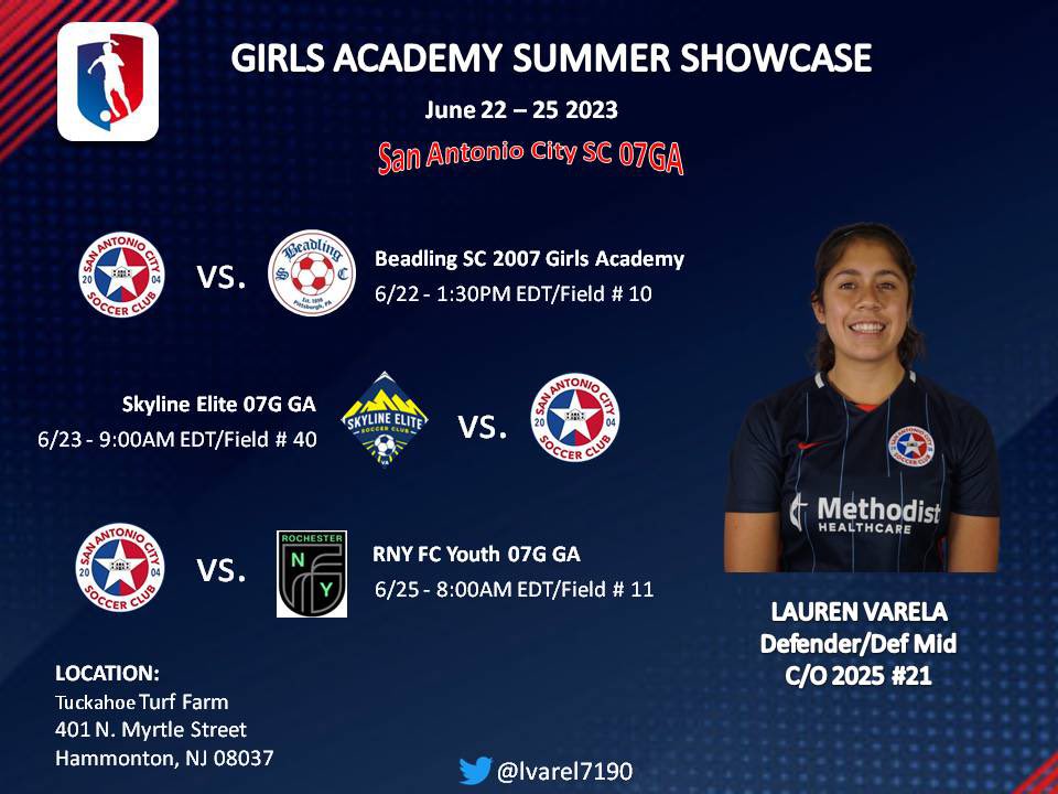 Can’t wait to play this weekend in New Jersey here is my player profile and schedule!!! @utsa @AF_WSOC @RiceSoccer @UTEPSoccer @TXStateSoccer @Prep1USA @ImYouthSoccer