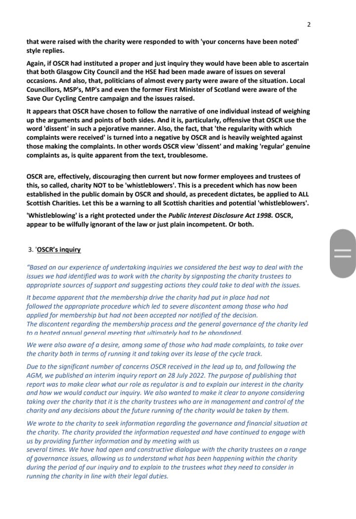 savecyclecentre's tweet photo. After over a year of concerns being raised about Free Wheel North, OSCR finally published their report.And have decided that although they found wrong doing within the charity, they are not going to take action,just going to brush it under the carpet. Here is the SOCC response https://t.co/YOQEM6vZeE