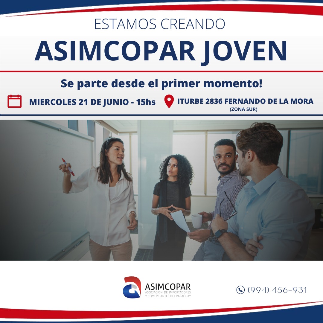Te invitamos a participar del encuentro que dará comienzo a ASIMCOPAR JOVEN. Si tienes entre 17 y 39 años sos emprendedor o parte de tu empresa familiar,  puedes ser parte de la conformación de esta iniciativa. Te esperamos el próximo miércoles 21 a las 15 horas en Iturbe 2836
