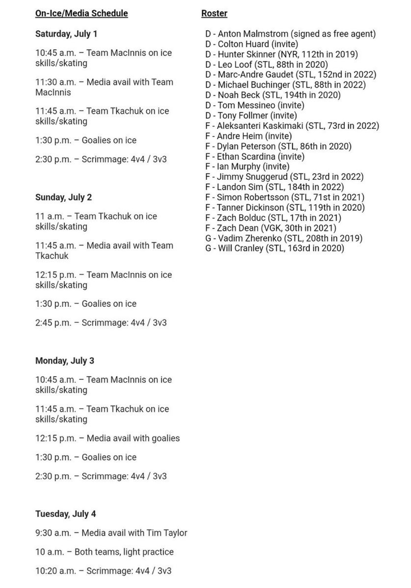 The #STLBlues have announced their prospect camp schedule, July 1-4.