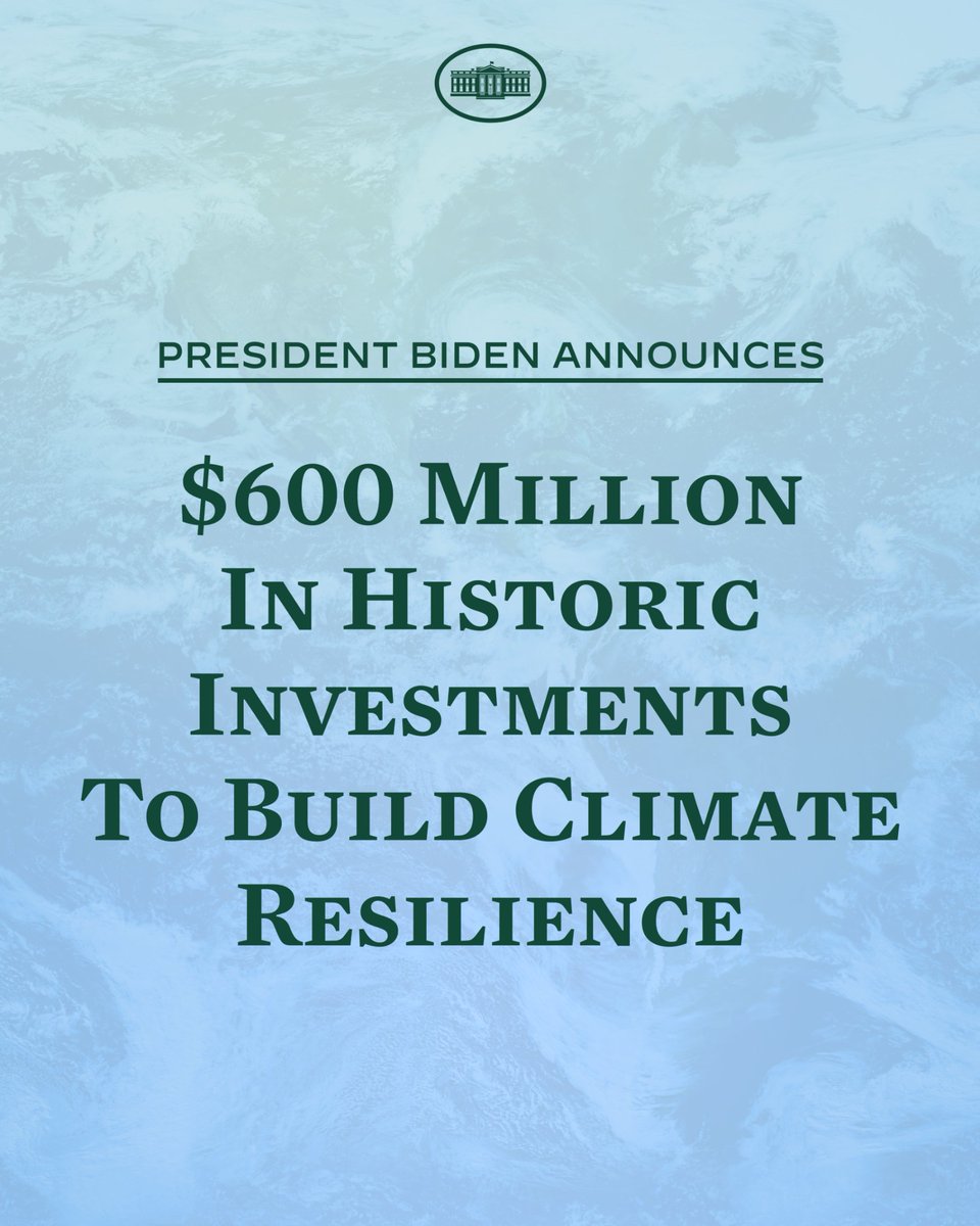 WhiteHouse46's tweet photo. The Biden-Harris Administration is launching a first-ever Climate Resilience Regional Challenge.

This funding will help coastal and Great Lakes communities protect against the impacts of climate change – like sea-level rise, tidal flooding, and storm surge. https://t.co/X0ubjj3PsK