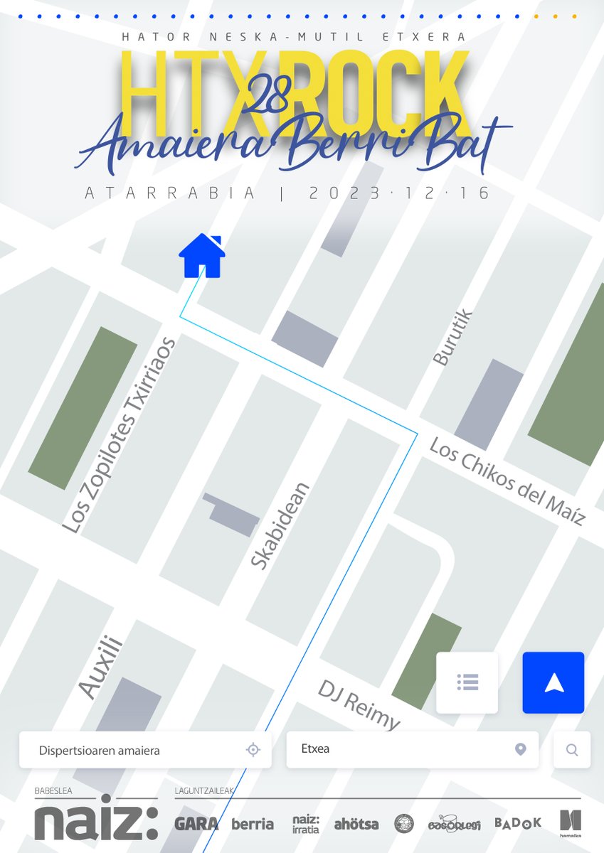 𝐇𝐚𝐭𝐨𝐫𝐭𝐱𝐮 𝐑𝐨𝐜𝐤 𝟐𝟖. 𝐀𝐦𝐚𝐢𝐞𝐫𝐚 𝐛𝐞𝐫𝐫𝐢 𝐛𝐚𝐭.

📍 Atarrabia | 2023-12-16
💥 LEHEN 500 SARRERAK 22 EUROTAN SALGAI
🎫 hatortxurock.eus 

👉🏻Lehenengo konfirmazioak
@Chikosdelmaiz
<a href="/SkabideanTaldea/">Skabidean</a>
<a href="/zopilotestx/">Zopilotes Txirriaos</a>
<a href="/Auxili_Band/">AUXILI</a>
<a href="/BurutikT/">Burutik</a>
#djreimy