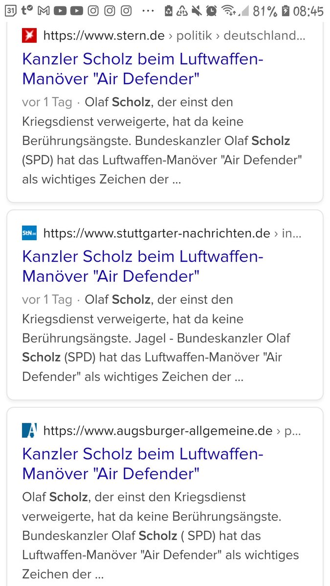 #Scholz, der einst den Kriegsdienst verweigerte,...
Was mir einfiel:
1. offensichtlich konnte #Scholz schon damals 'überzeugen'
2. Wer schreibt eigentlich den Einheitstext für unsere freien Qualitätsmedien?
Suchworte: scholz kriegsdienstverweigerung
bei duckgogo