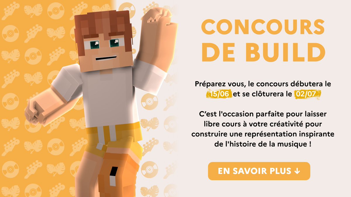 SurvivalWorldFR's tweet photo. 🏗️Concours de Build !  

À l'occasion de la fête de la musique nous vous invitons à venir construire sur le thème suivant :  
→ L'histoire de la musique  

Plus d'informations sur notre Discord dans la catégorie Concours ! 
➡️ Discord : https://t.co/pPfwDPSkMo https://t.co/2t7ypNK54N