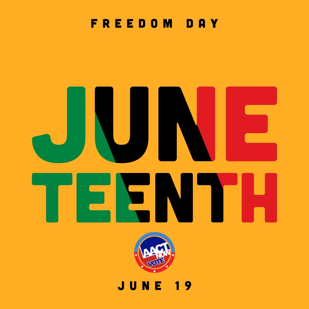 AACTNOW's tweet photo. On this day in 1865, in Galveston, the last of the enslaved people were set free. 

Juneteenth is a day of celebration, freedom and a reminder of the work we still need to accomplish. 
❤️💛💚

#juneteenth #freedomday https://t.co/73zn3QAsl9