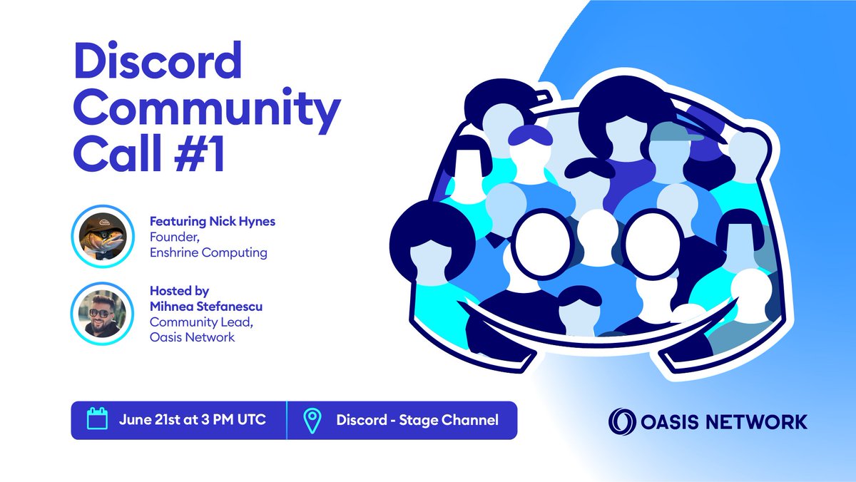 OasisProtocol's tweet photo. You ask, you shall receive: Our Discord Community Calls are back!

Join us on our next call for a deep dive into @EnshrineCC and autonomous computing with @nhynes_, moderated by @MinnyTheRapper

📅 June 21st, 3PM UTC
📍 Discord - Stage Channel
👾 Join at https://t.co/iGPeh3m1W4 https://t.co/ylKkyxhXK9