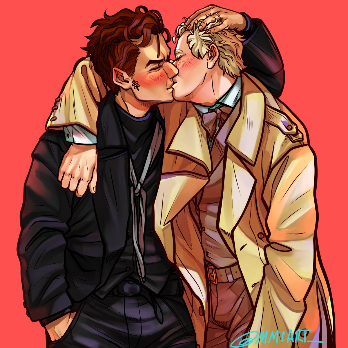 There are two wolves inside you. they are kissing. they are gay. 
(wahoo I created art digitally! enjoy <3) 
#goodomens #goodomensfanart #ineffablehusbands #aziracrow