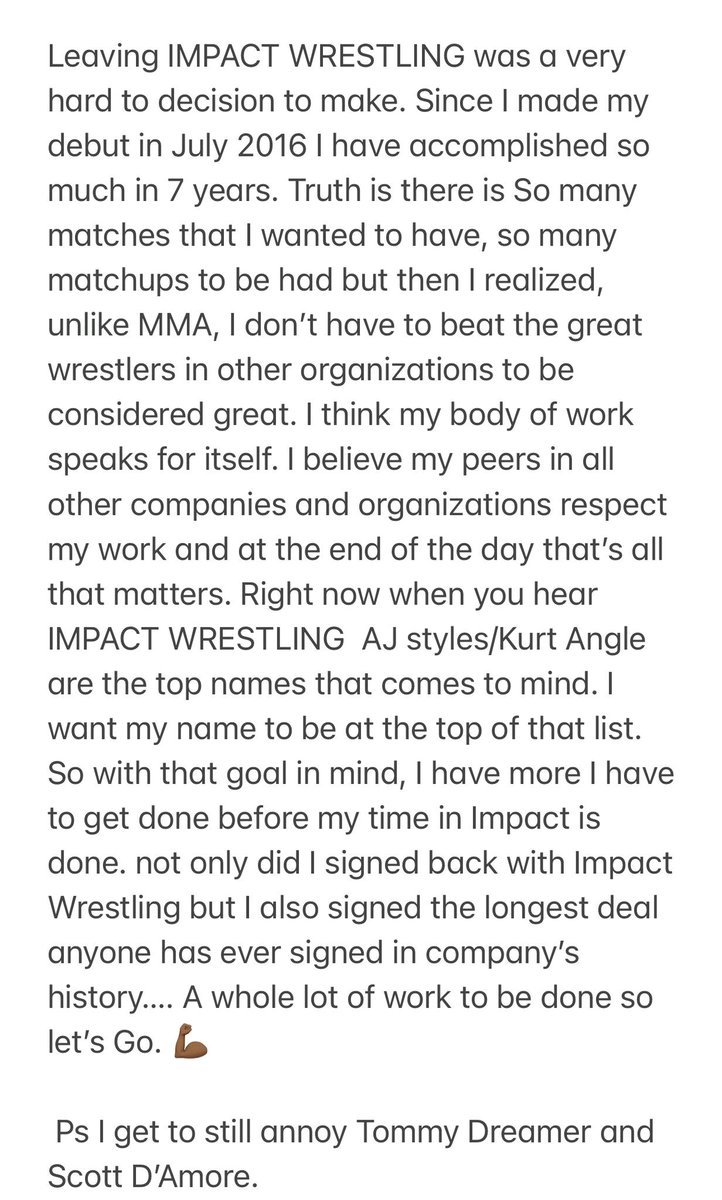 Moose announces he has re- signed with Impact Wrestling.

#ImpactWrestling