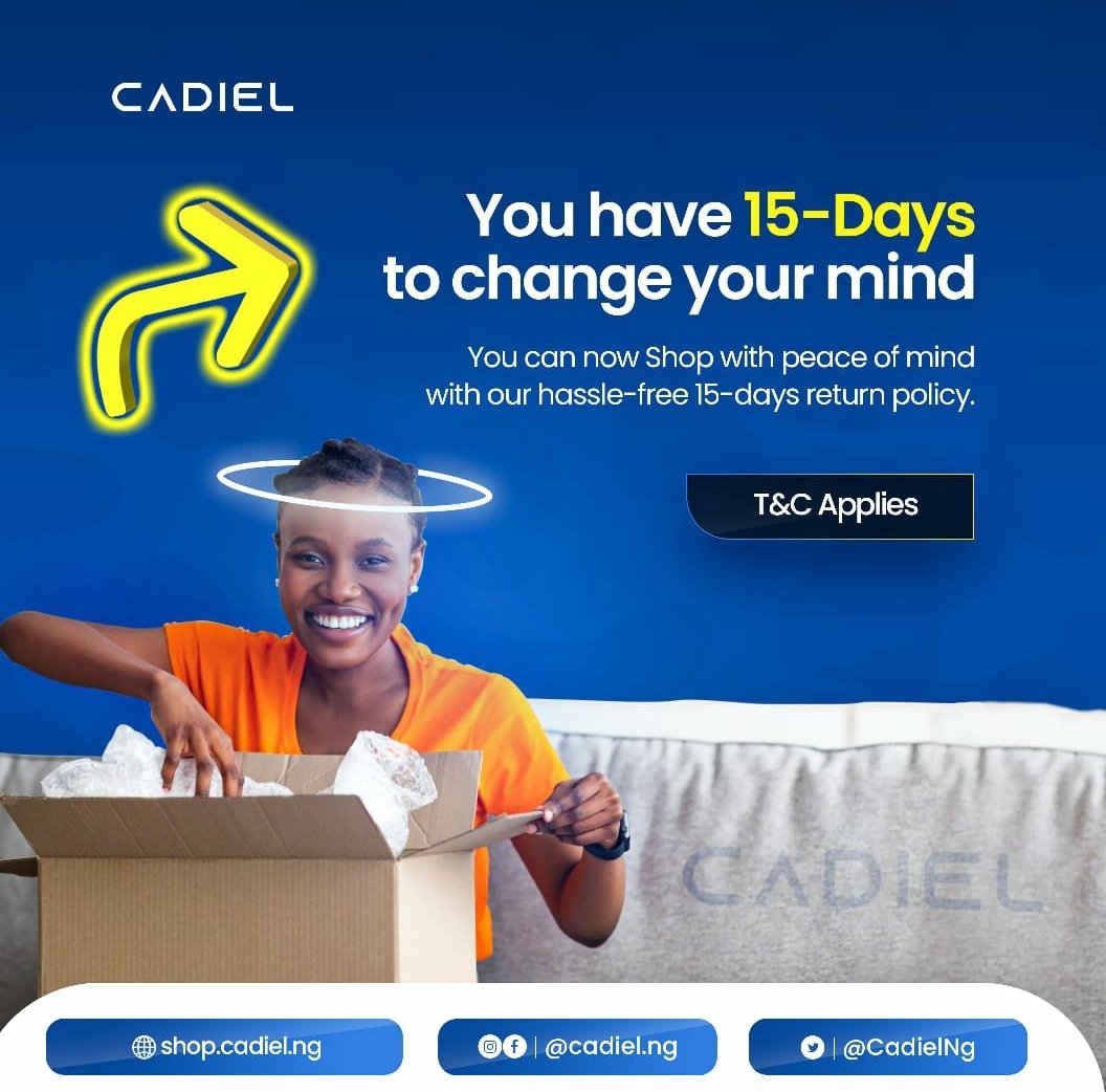 I like Cadiel a lot because they are very sincere, i ordered a wrong colour of item, I asked for a refund, I was asked to return the item which I did and I got my refund instantly, we need more honest business vendors like this in this country, customer service is Paramount 👌