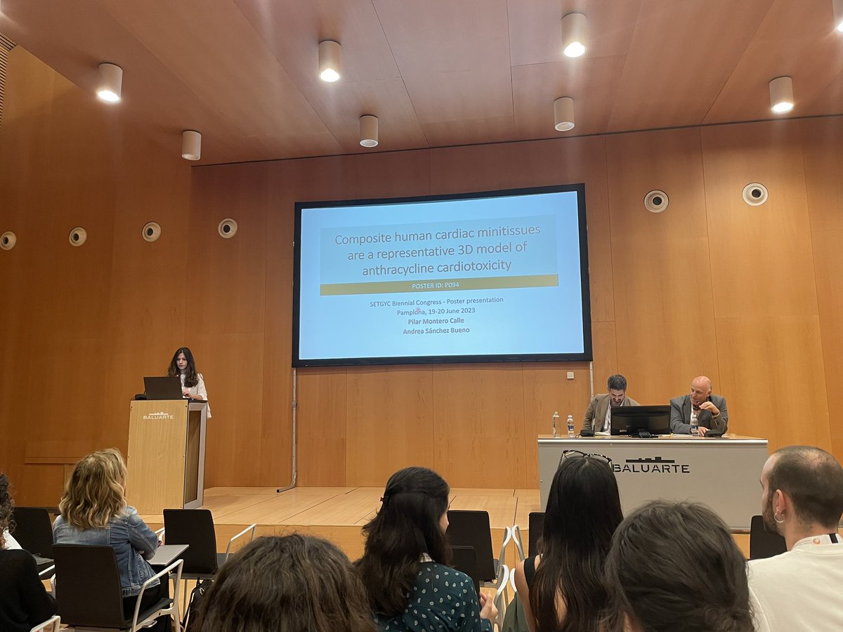 BioheartProject's tweet photo. Today, our postdoctoral researcher, Dr. Pilar Montero-Calle, has presented her results on human cardiac minitissues to test drug cardiotoxicity at the @setgyc congress. #bioheart https://t.co/OeAueaIf8n