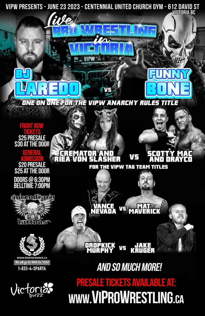 westwordwrestle's tweet image. Upcoming events this weekend in #BC. Follow individual promotions for more info.

June 23 - @VIPW_Pro, #Victoria
June 24 - Vancouver Island Pro Wrestling, #Nanaimo
June 24 - @365pw, Victoria