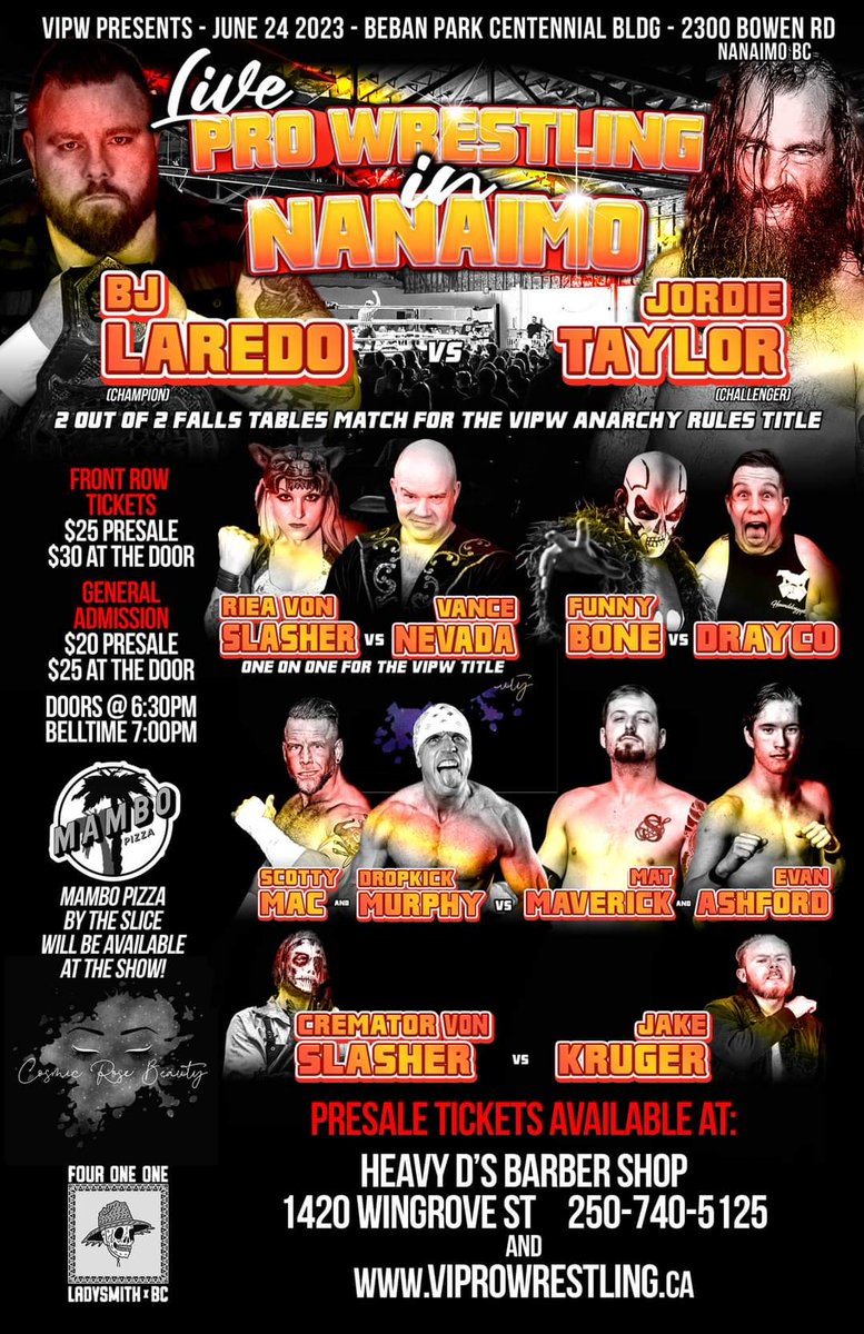 westwordwrestle's tweet image. Upcoming events this weekend in #BC. Follow individual promotions for more info.

June 23 - @VIPW_Pro, #Victoria
June 24 - Vancouver Island Pro Wrestling, #Nanaimo
June 24 - @365pw, Victoria