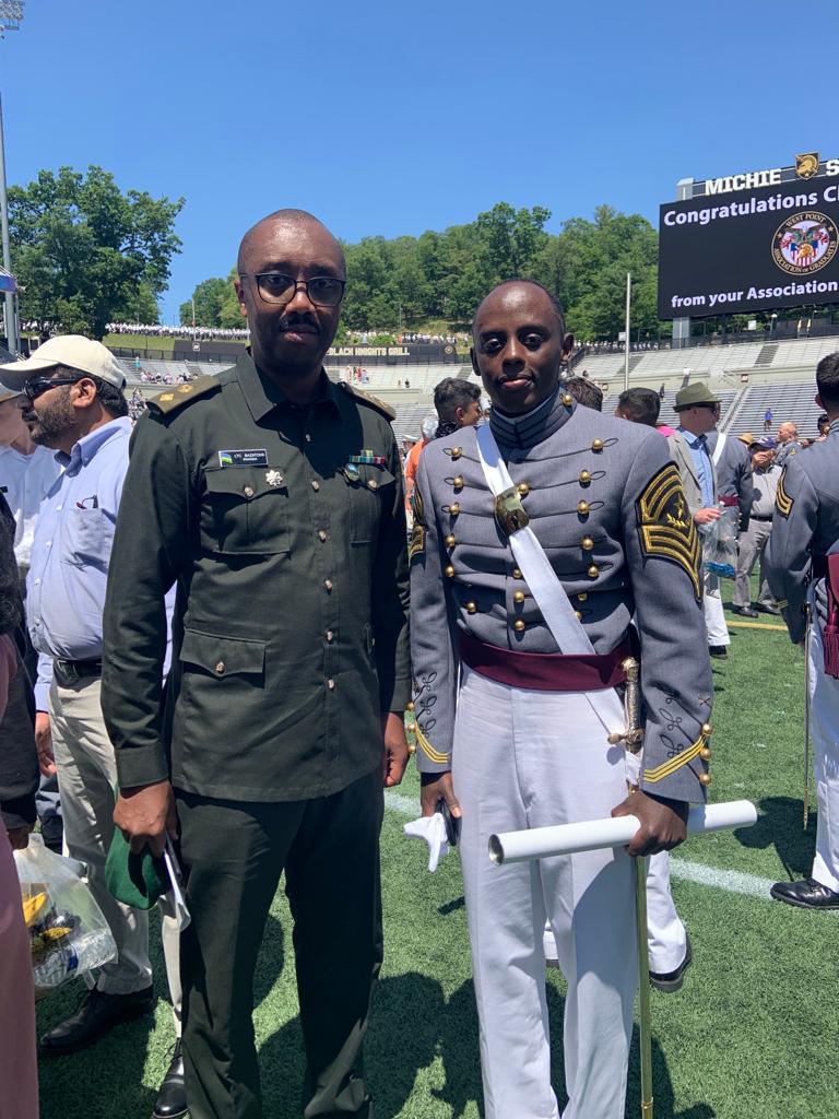 RwandaMoD's tweet photo. Two RDF officer cadets; CDT Elisha Muhirwa &amp; CDT Divin Ruganzu Mulisa graduated from the US Military Academy/West Point. Present at the graduation were Lt Col R Bazatoha, Rwanda's DA to Washington DC &amp; Lt Col D Mutabazi, Defence &amp; Military advisor/Rwanda's Permanent Mission to UN https://t.co/FuOtLKB8Jk
