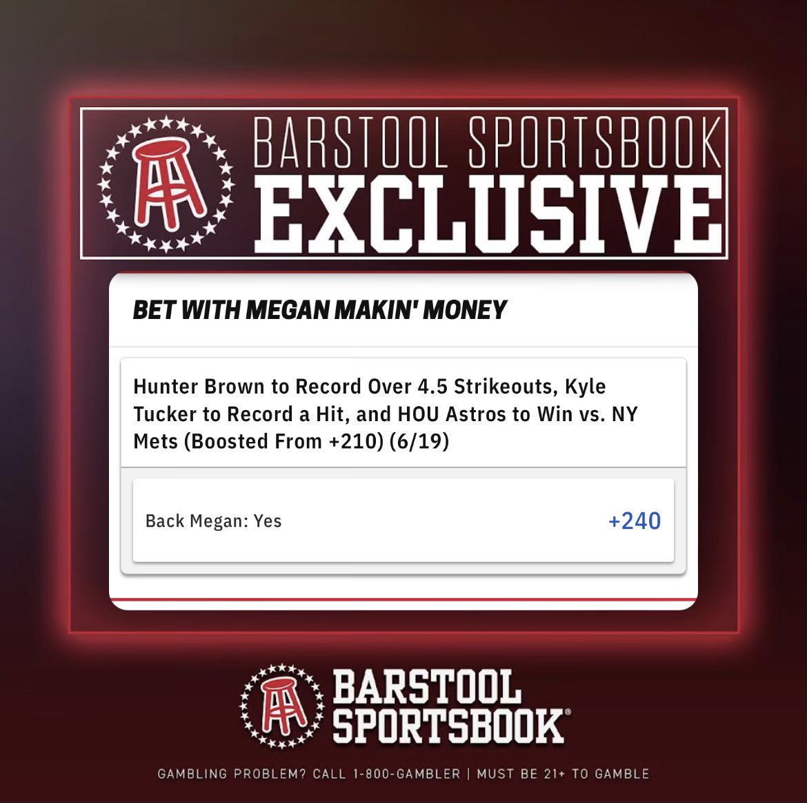 The Astros couldn’t be colder. Which means today they SMASH the Mets 

Astros ML
Kyle Tucker to get a hit
Hunter Brown Ov 4.5 K’s 

Boosted from +210 ➡️➡️➡️ +240

#BarstoolSportsbook #FrankWasRight