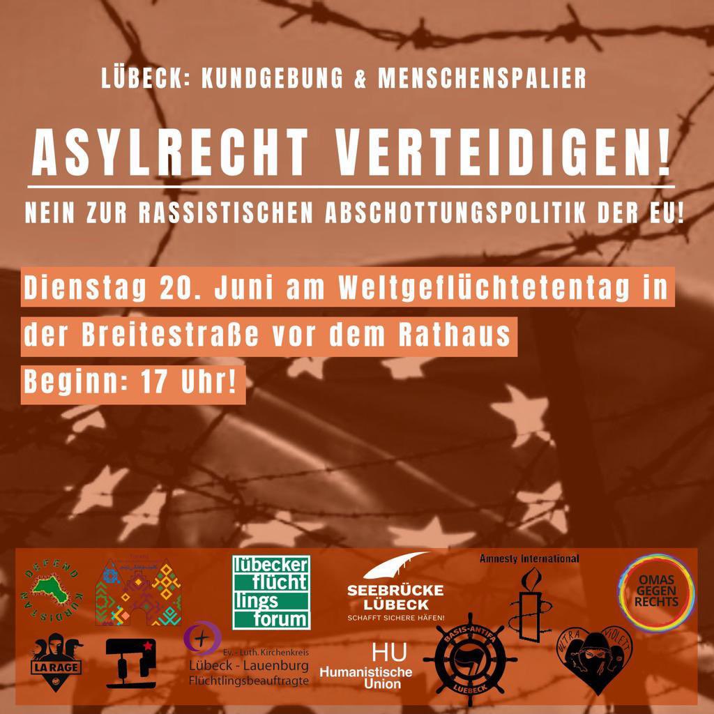 Gemeinsam für die #Menschenrechte ❤️ Dienstag, 20.06.2023, 17h, Breite Strasse am Rathaus #Lübeck
#seenotrettung #asylrecht