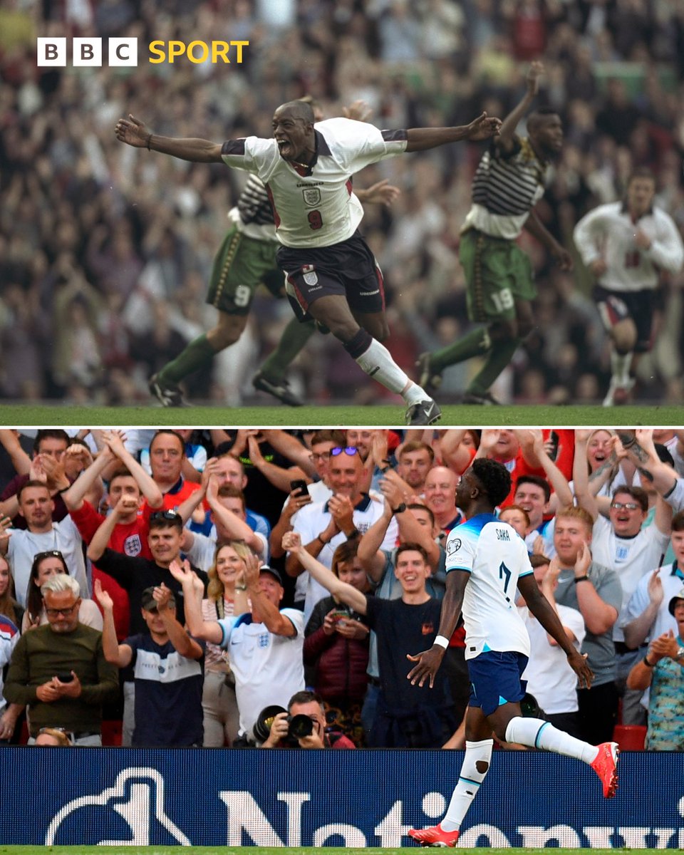 Bukayo Saka 🤝 Ian Wright 

Arsenal forwards finding the net for England at Old Trafford 🎯

#BBCFootball #ENGMKD