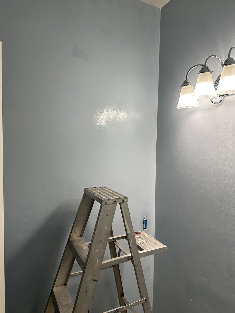 SkekTek's tweet image. Bathroom with its new coat of blue paint.  Still needs to dry completely but looks already 100x better #BathroomReno.