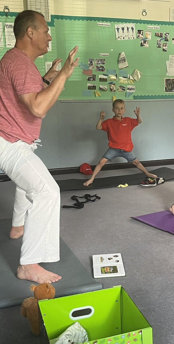 Kaggie1981's tweet photo. Harvey has taken part in a yoga session at squirrel scouts tonight, he followed the Gruffolo story and re-enacted yoga poses to match the story.  Well done Harvey.  #namaste #PledgeToPlay @scargill_school https://t.co/ctDqNuLbQq