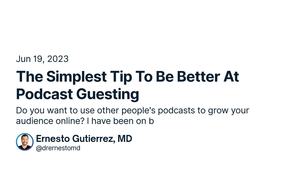 New shipment! The Simplest Tip To Be Better At Podcast Guesting by drernestomd. 

👉  Read it —> x.com/drernestomd/st…

#ship30for30