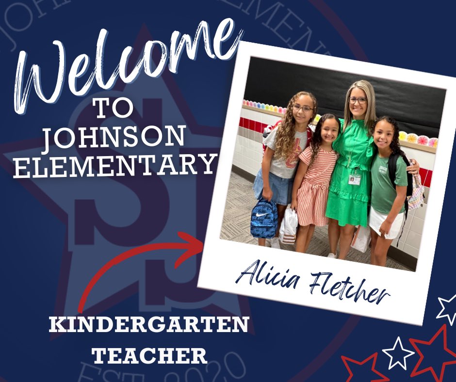 @PISDJohnsonElem We are so excited to have Alicia Fletcher join our fabulous kindergarten team. Ms. Fletcher served as a paraprofessional on our special education team last year. She loves traveling, family bike rides and Mexican food. ♥️🤍💙🎉 🌮  #sjeshines #ProsperProud