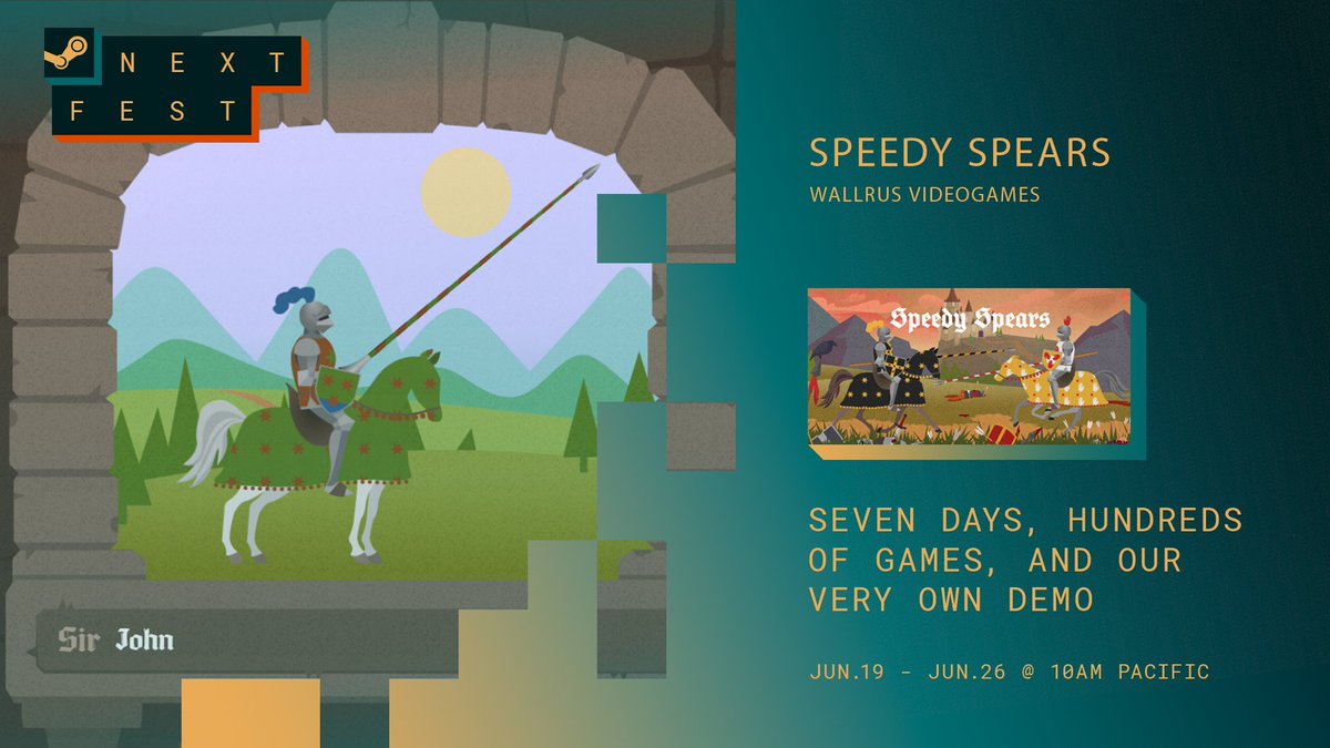 Wallrus_Group's tweet photo. The festival has started! Have time to try the updated demo version of the game🏇 
#WallRus_Group #SpeedySpears #Knights #Tournament #Joust #Next_Fest 
https://t.co/j2WlWnbfCj https://t.co/PDml9oZsyU